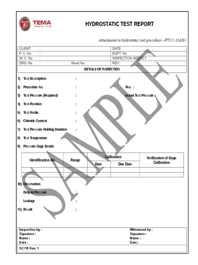 Hydrostatic Test Report
