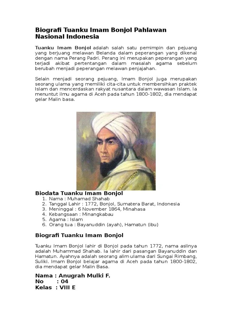 Biografi Tuanku Imam Bonjol Pahlawan Nasional Indonesia | PDF