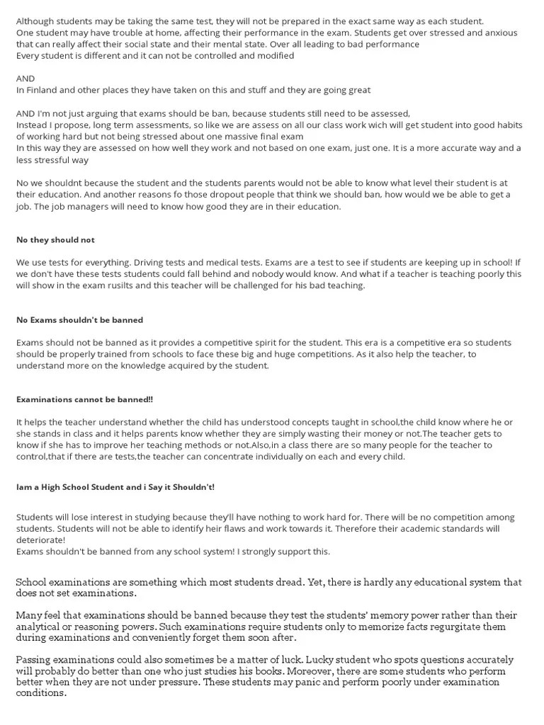 Why Examination Should Be Banned Test (Assessment) Adolescence