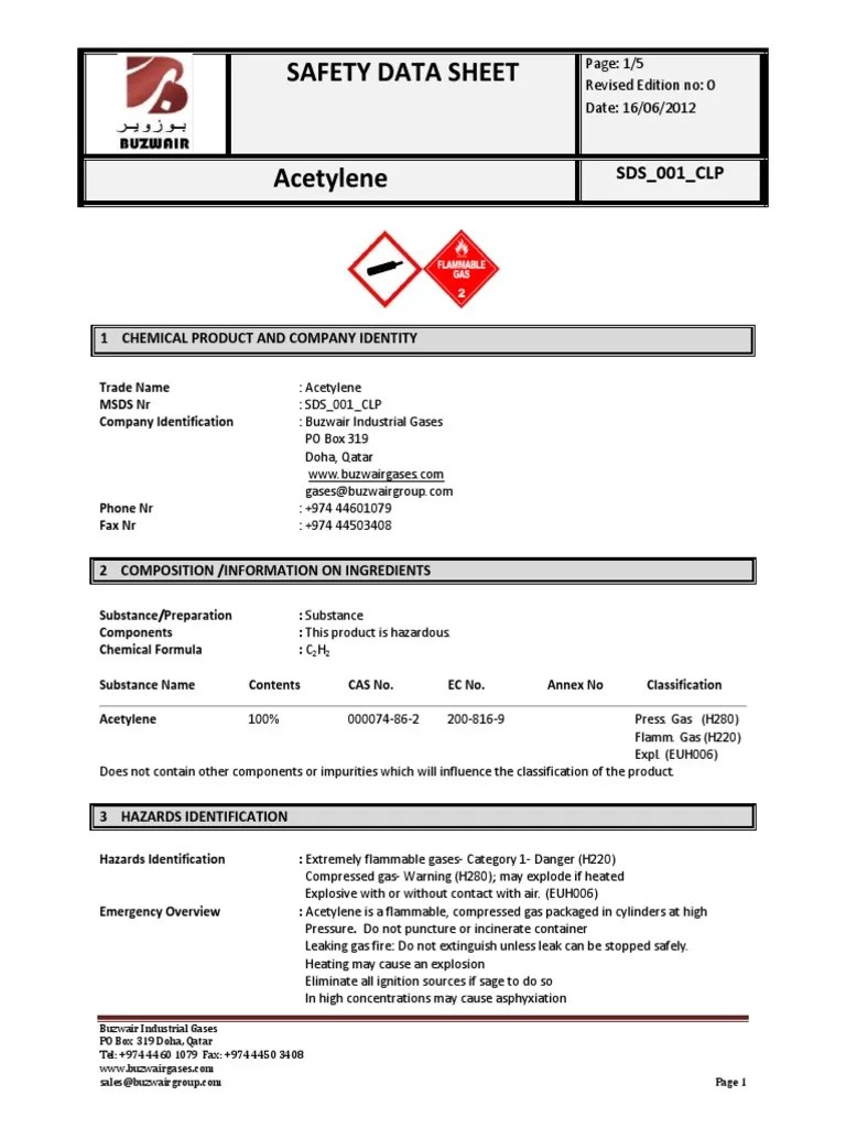 MSDS Acetylene Oxygen Fires