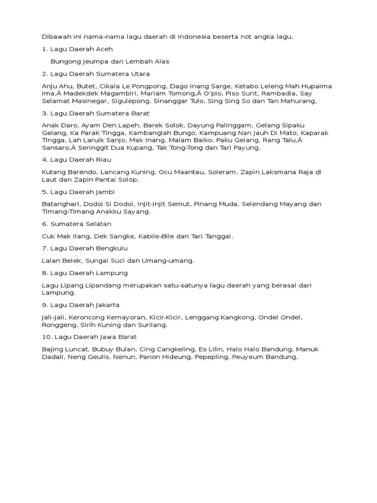 Not Angka Lagu Pileuleuyan Jawa Barat