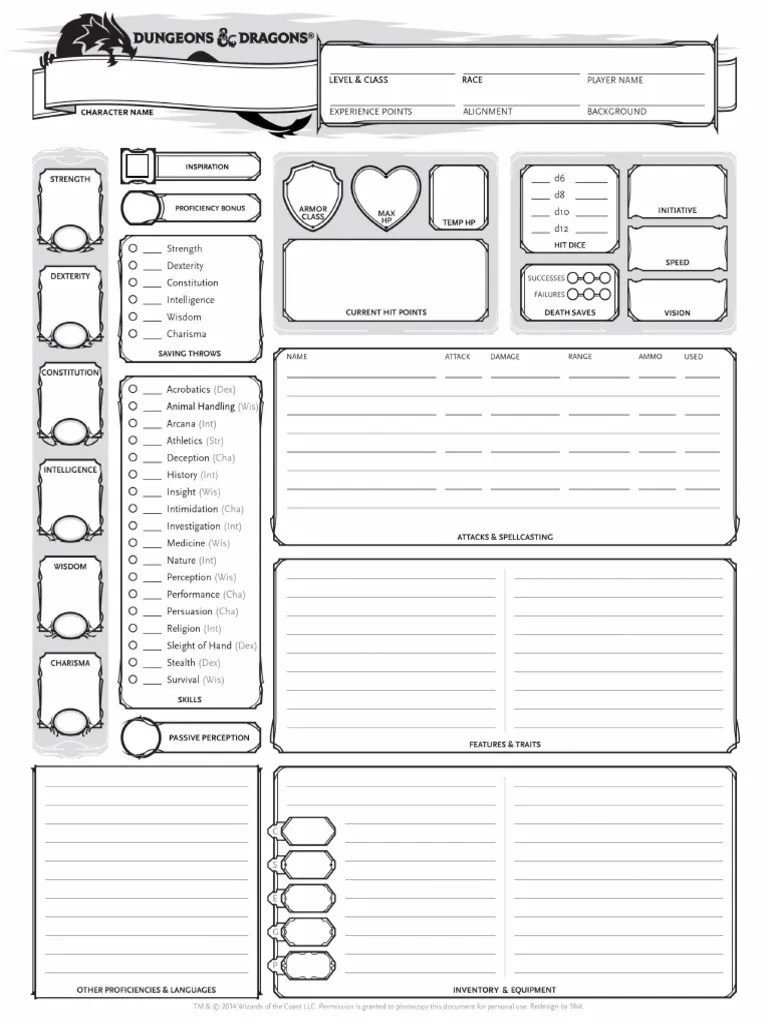 fillable D&D 5E character sheet