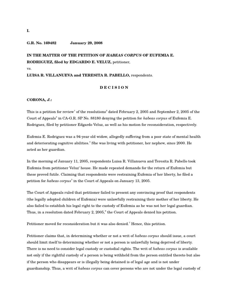 Actual Case Habeas Corpus PDF Habeas Corpus Writ