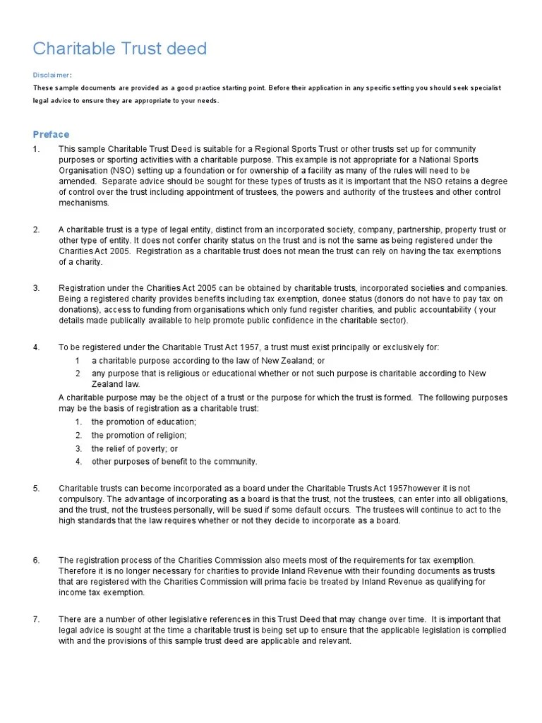 SampleCharitableTrustdeedRST.docx Charitable Organization Trust Law