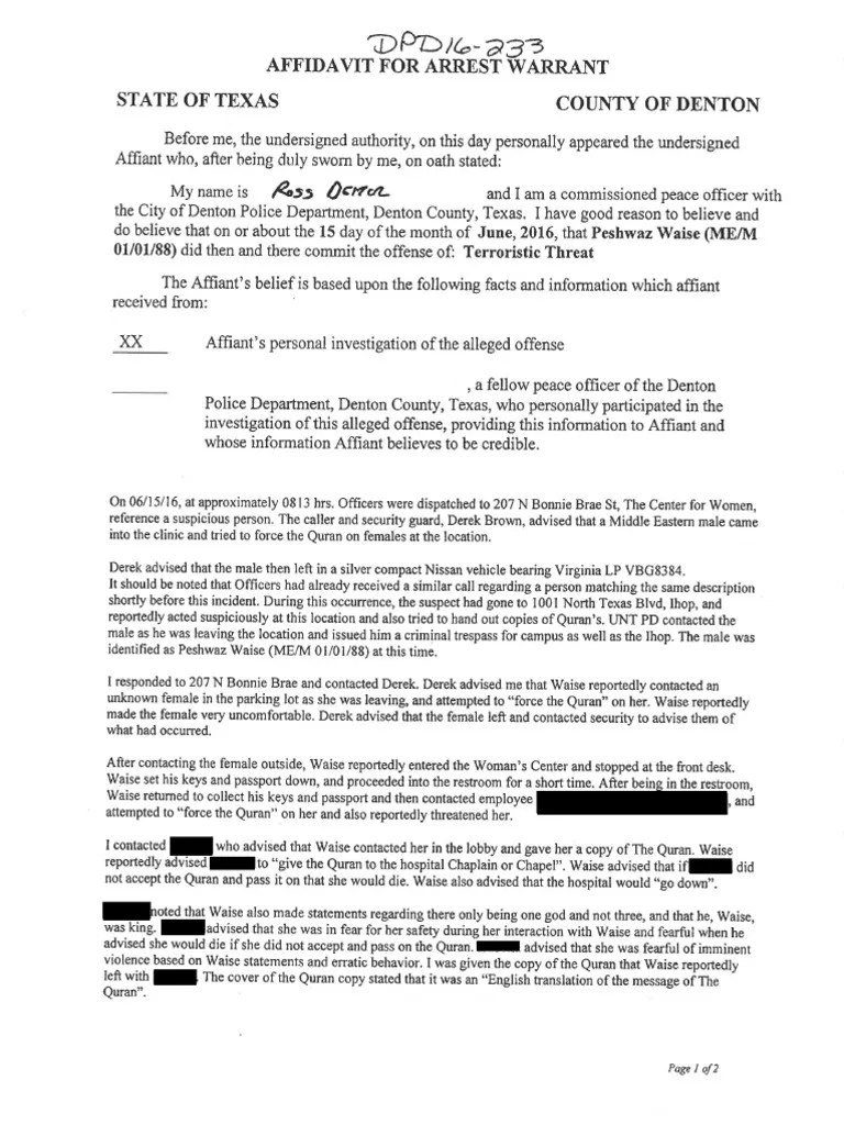 Affidavit for arrest warrant Legal Procedure Criminal Law