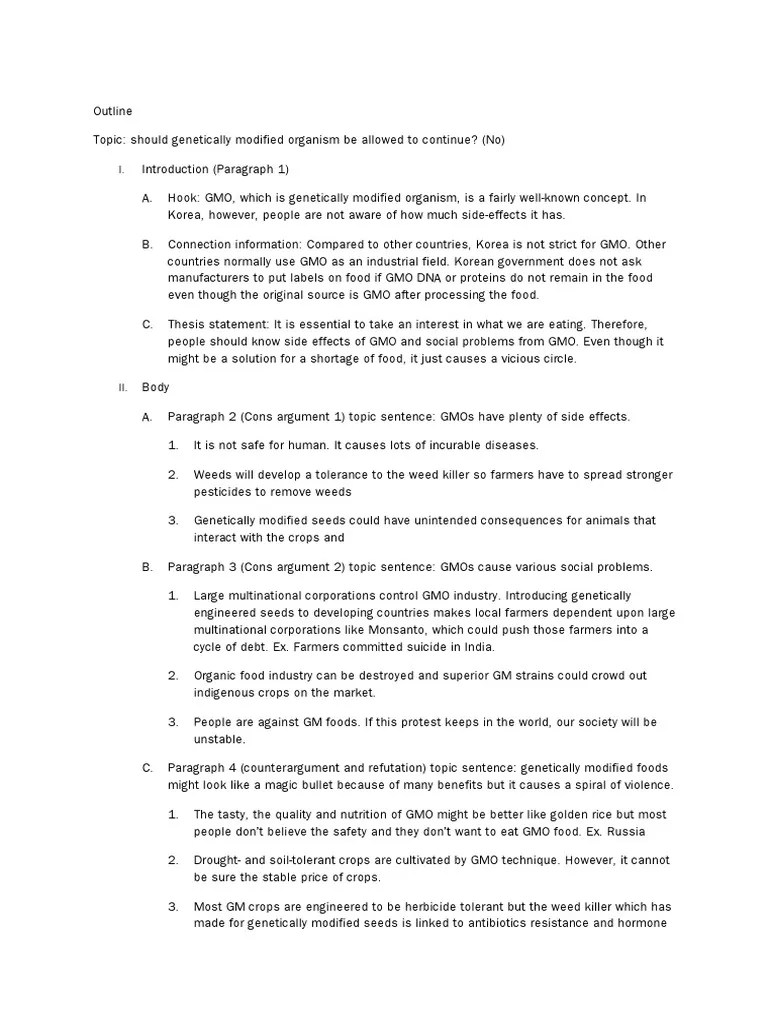 outlineargumentative essay Modified Organism