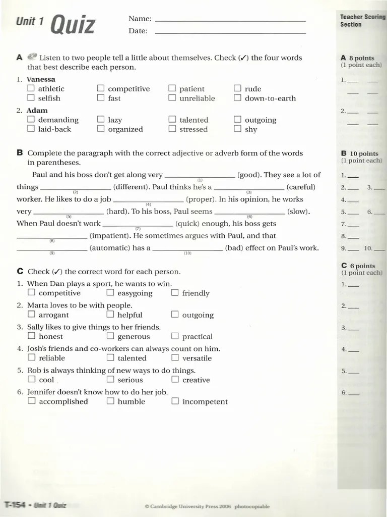 Touchstone 3 Quiz Unit 1 Grammar Linguistic Morphology