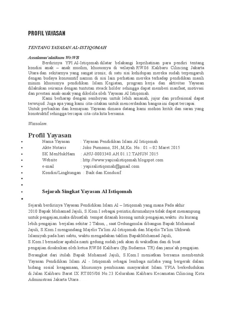 Contoh Profil Yayasan