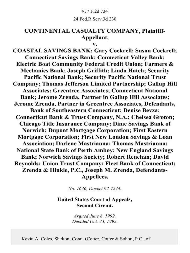 Continental Casualty Company v. Coastal Savings Bank Gary Cockrell