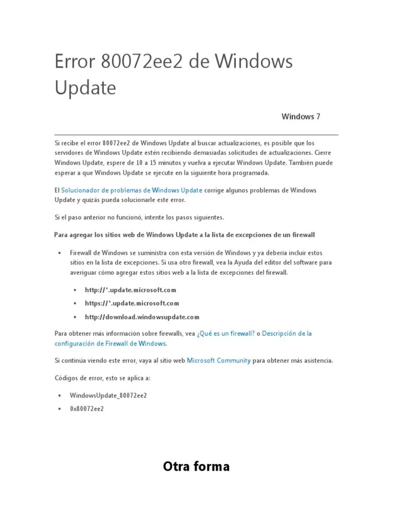 Error 80072ee2 de Windows Update PDF Servidor proxy Microsoft Windows