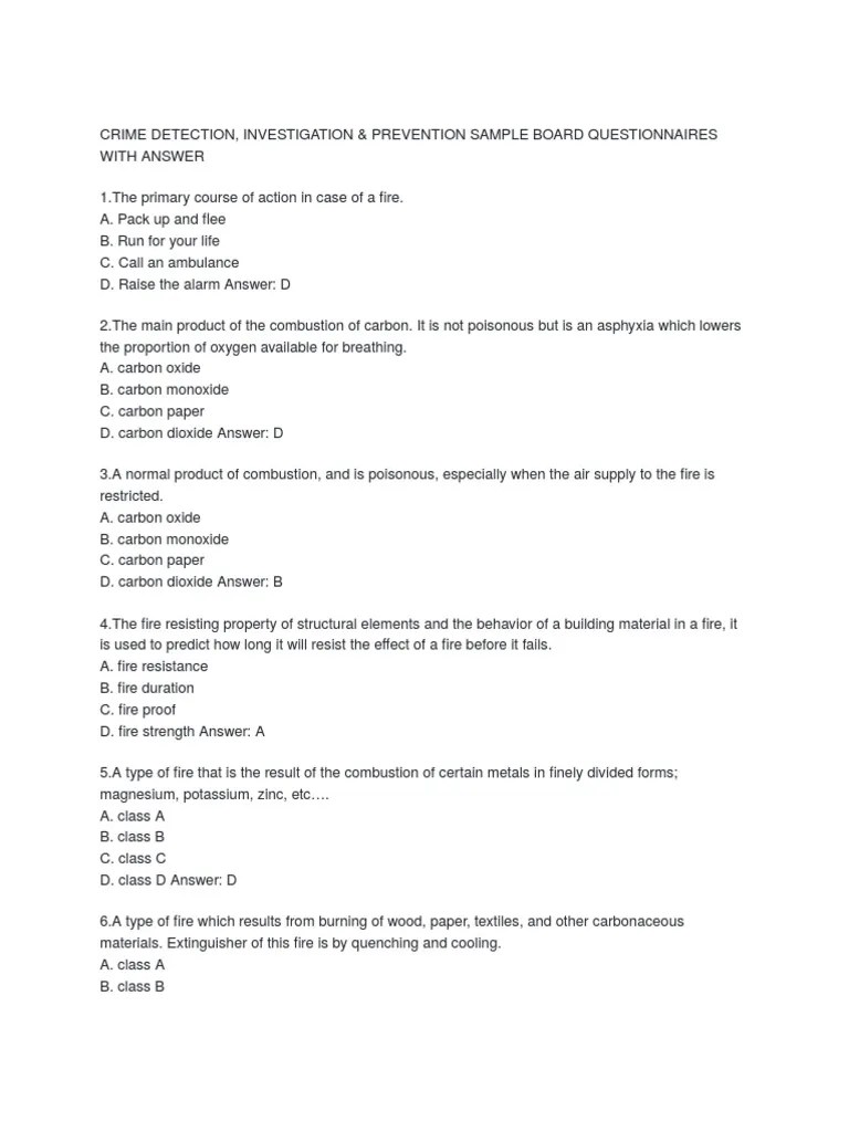 Crime Detection, Investigation &amp; Prevention Sample Board Questionnaires