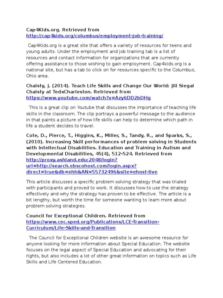 Annotated Bibliography Special Education Disability