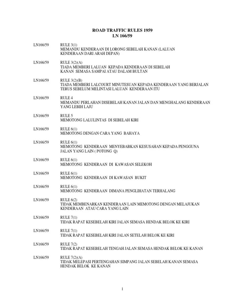 Road Traffic Rules 1959 PDF