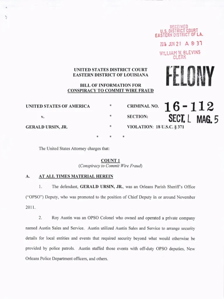 GERALD URSIN, JR. CHARGED WITH CONSPIRACY TO COMMIT WIRE FRAUD