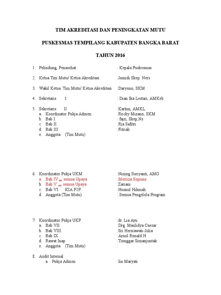 Struktur Tim Mutu Akreditasi Puskesmas