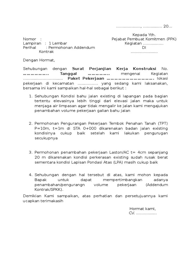 Contoh Surat Addendum Kontrak – Nasi