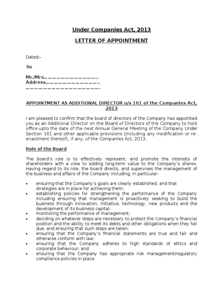 letter_of_appointment_director.doc Board Of Directors Public Sphere