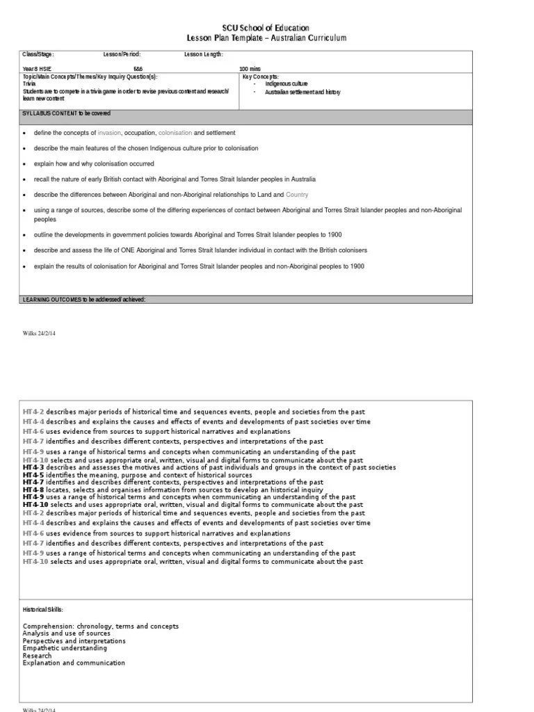 lesson plan template Indigenous Australians Curriculum