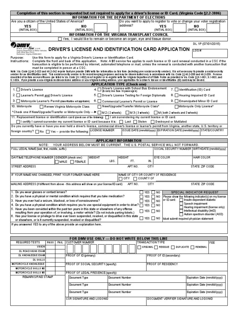 License Application Identity Document Driver's License
