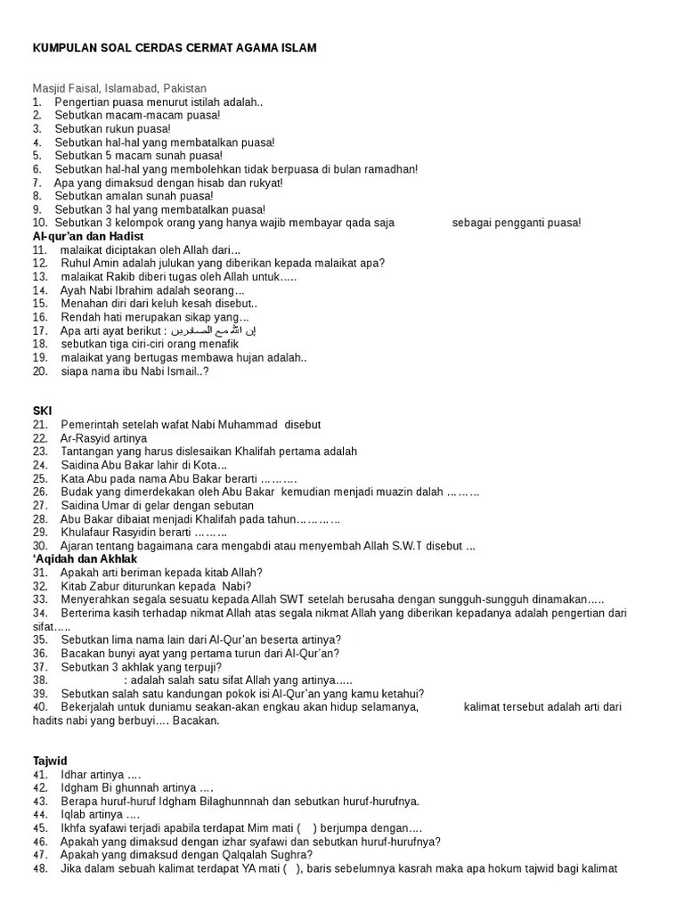 Kumpulan Soal Cerdas Cermat Agama Islam | PDF