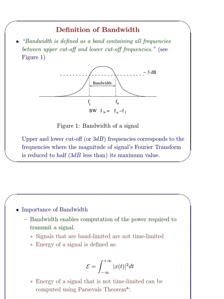 Bandwidth concepts Bandwidth (Signal Processing) Low Pass Filter