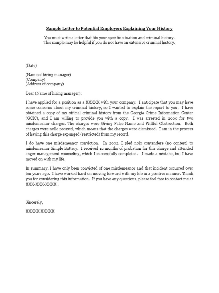 Sample 1 Explanation Letters PDF Criminal Record Crime & Violence