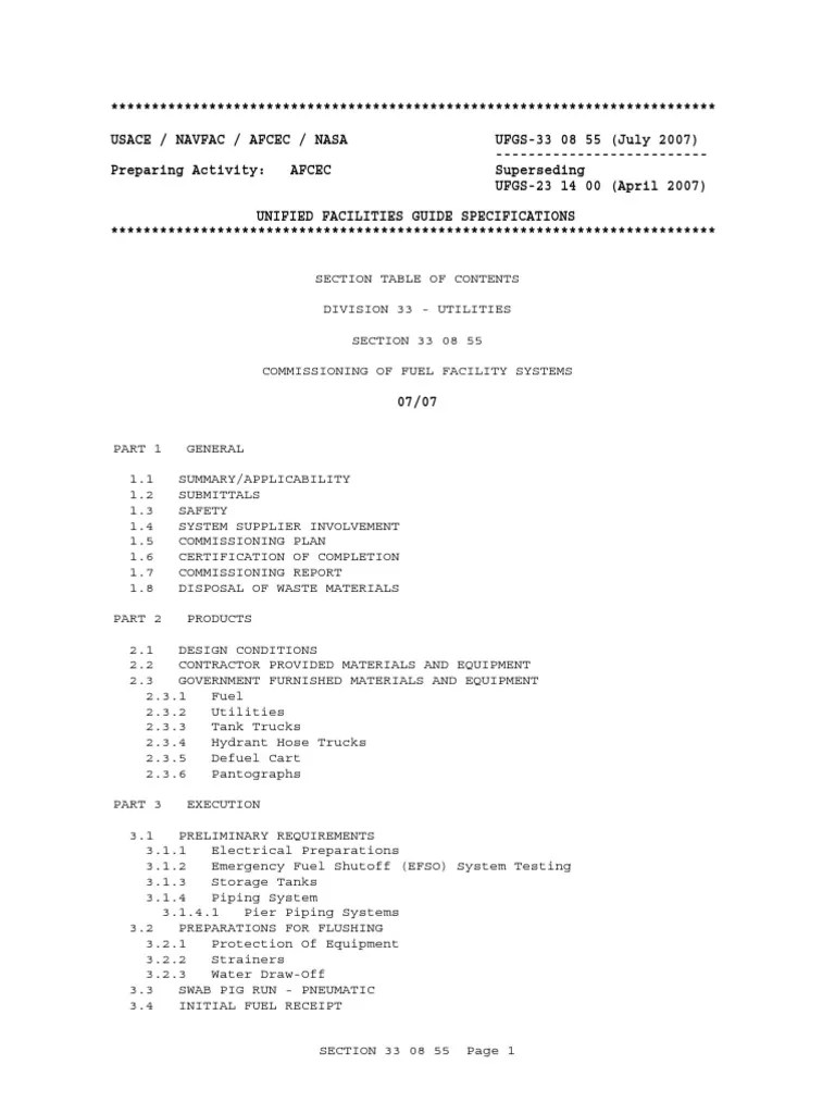 UFGS 33 08 55 Valve Specification (Technical Standard) Prueba
