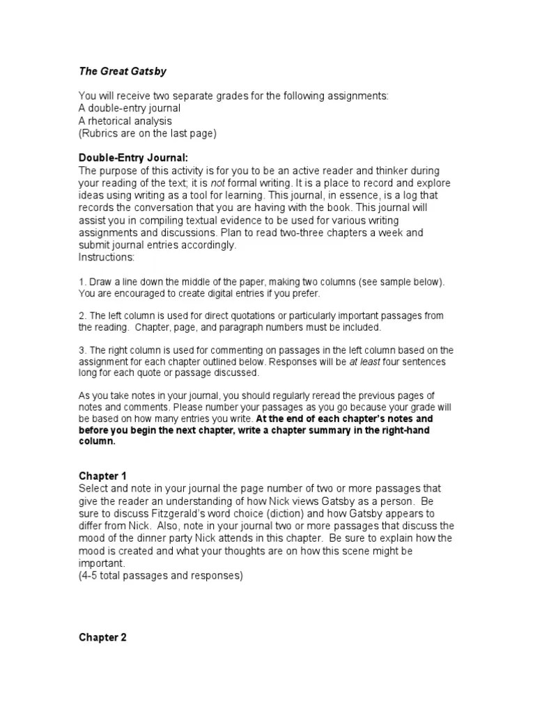Great Gatsby DoubleEntry Journal The Great Gatsby Psychological