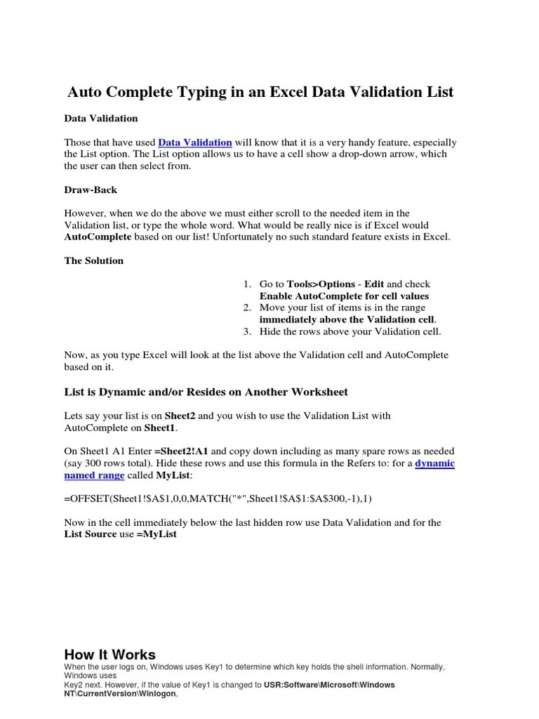 Auto Complete Typing in An Excel Data Validation List PDF Windows