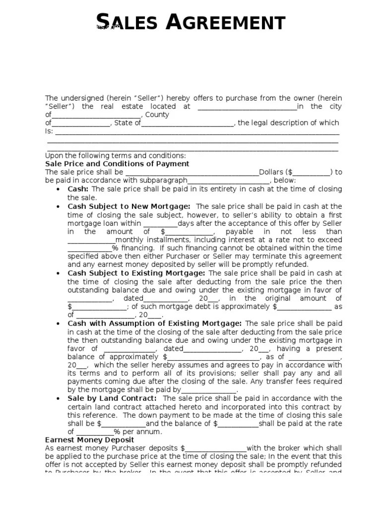 Property Sales Agreement Template Mortgage Loan Taxes