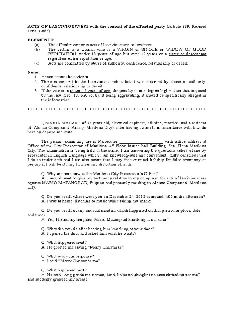 Acts of Lasciviousness PDF Perjury Affidavit