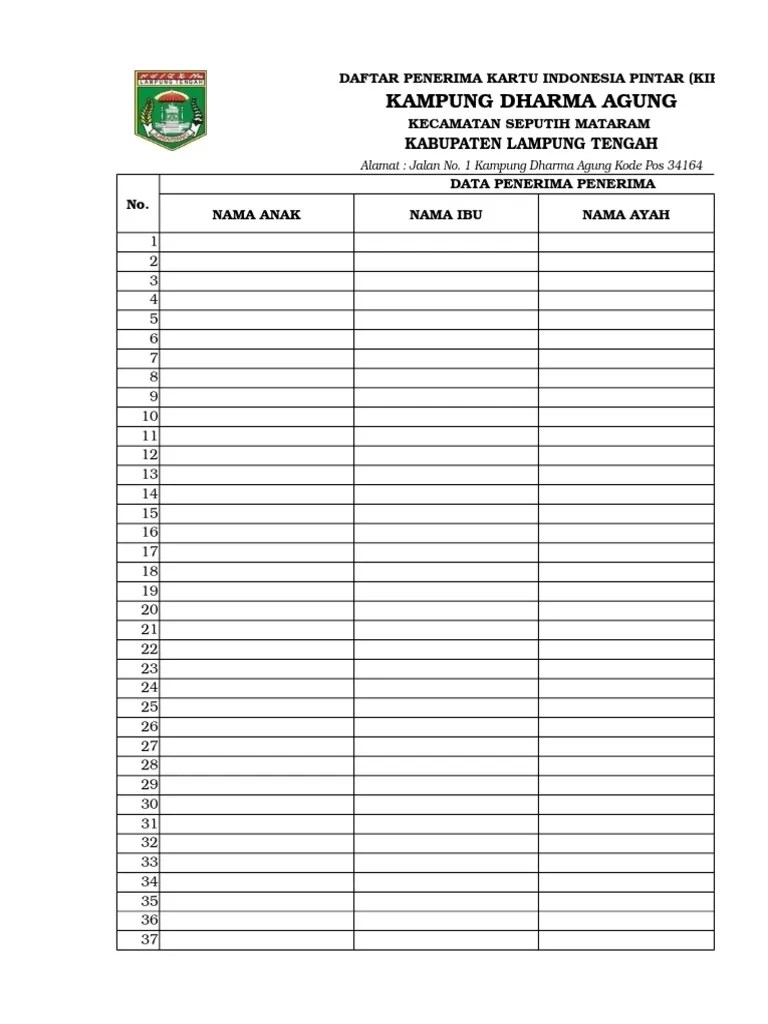 Daftar Penerima Kartu Indonesia Pintar PDF