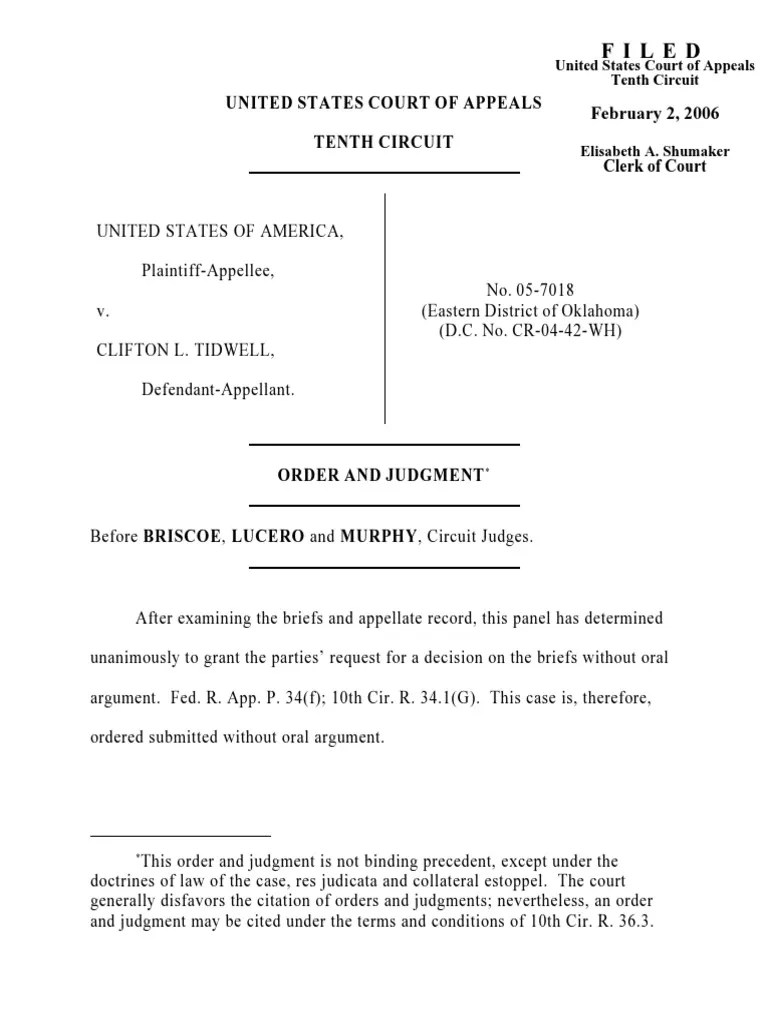United States v. Tidwell, 10th Cir. (2006) United States Federal