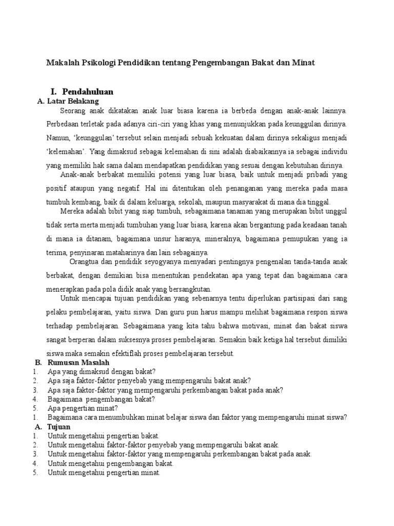 Makalah Psikologi Pendidikan Tentang Pengembangan Bakat Dan Minat