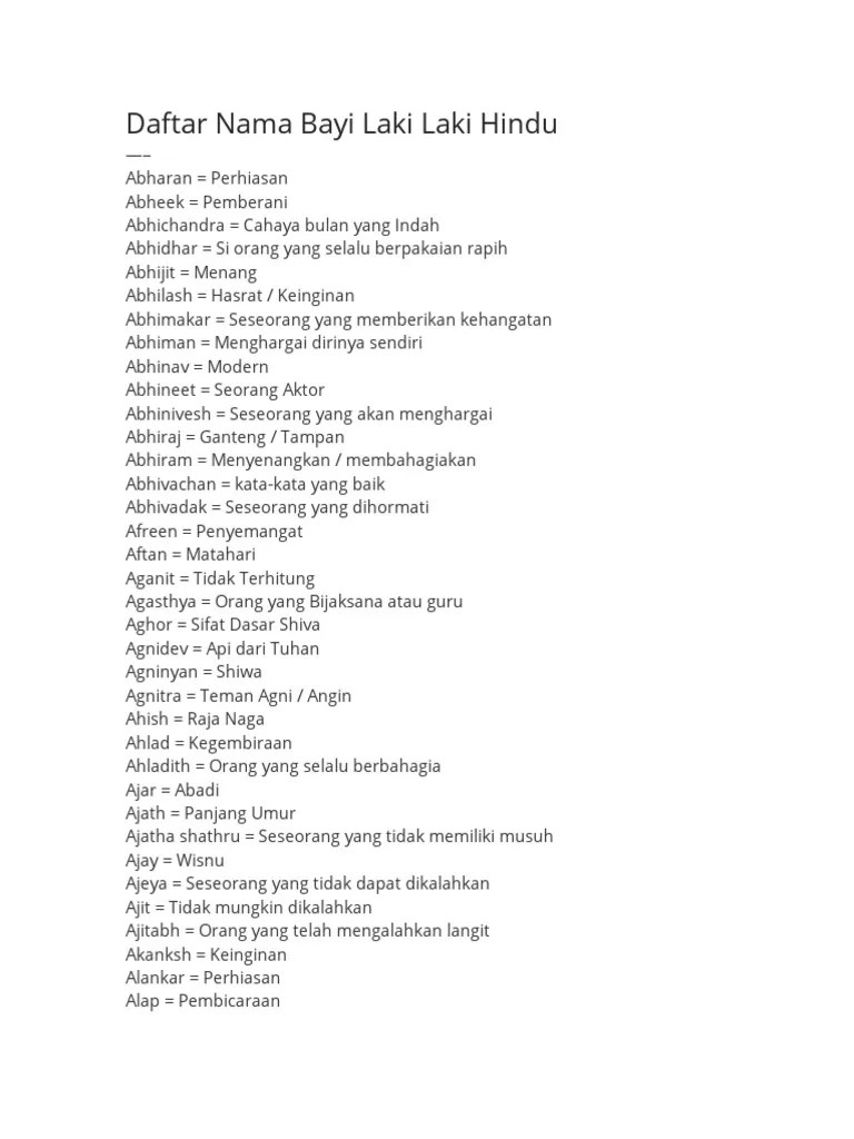 Daftar Nama Bayi Laki Laki Hindu