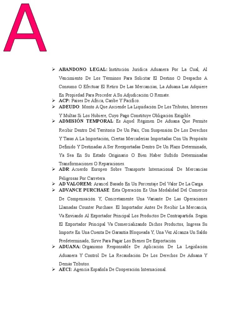 Glosario de Términos usados en el Comercio Exterior