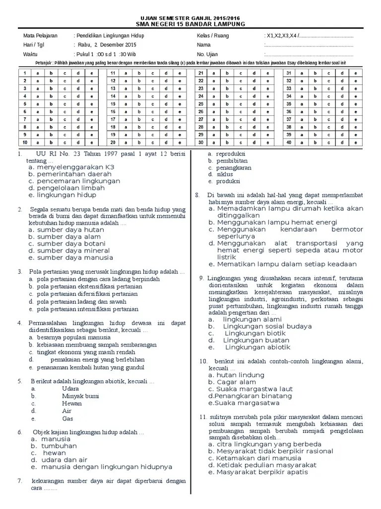 Soal Ujian Pendidikan Lingkugan Hidup | PDF