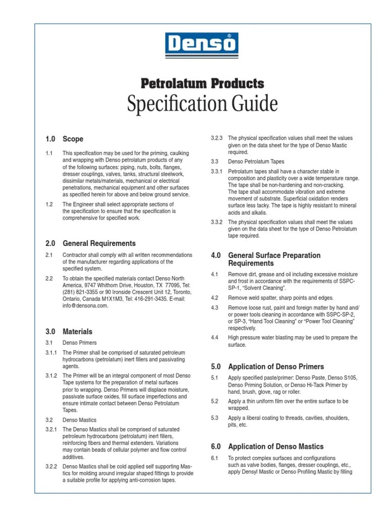 Denso Petrolatum Products Spec Pipe (Fluid Conveyance
