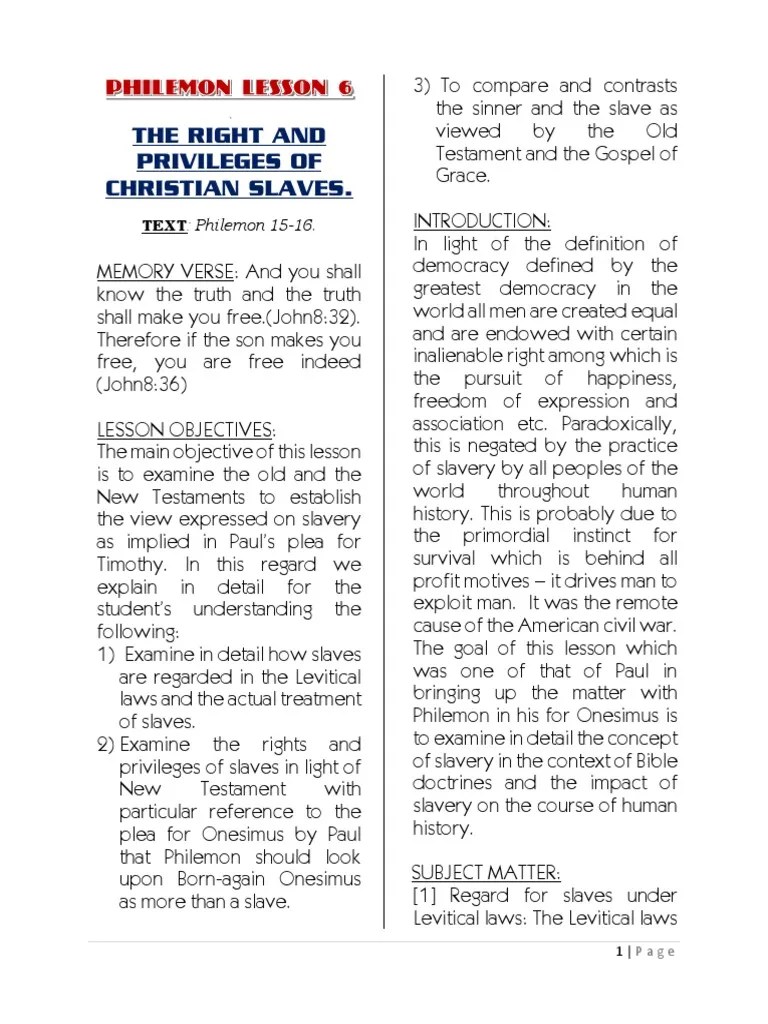 Philemon Lesson 6 PDF Epistle To Philemon Theology