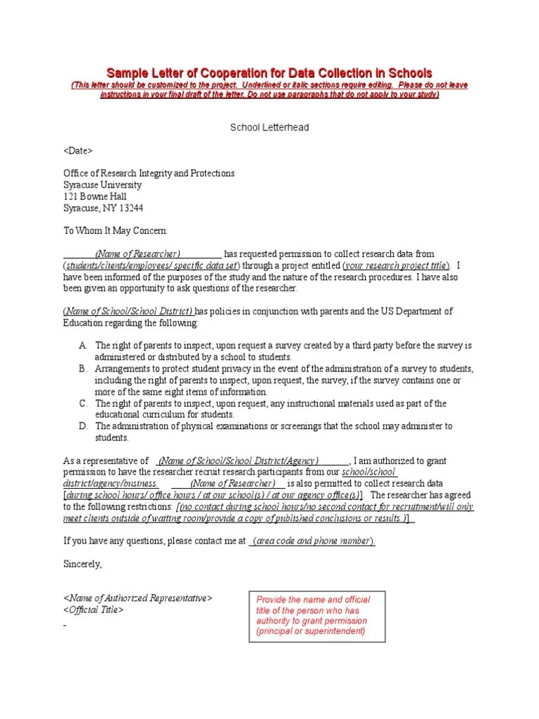 Letter of Cooperation Schools SAMPLE PDF