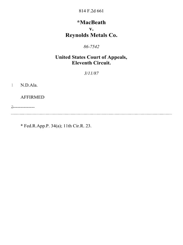 MacBeath v. Reynolds Metals Co, 814 F.2d 661, 11th Cir. (1987) PDF