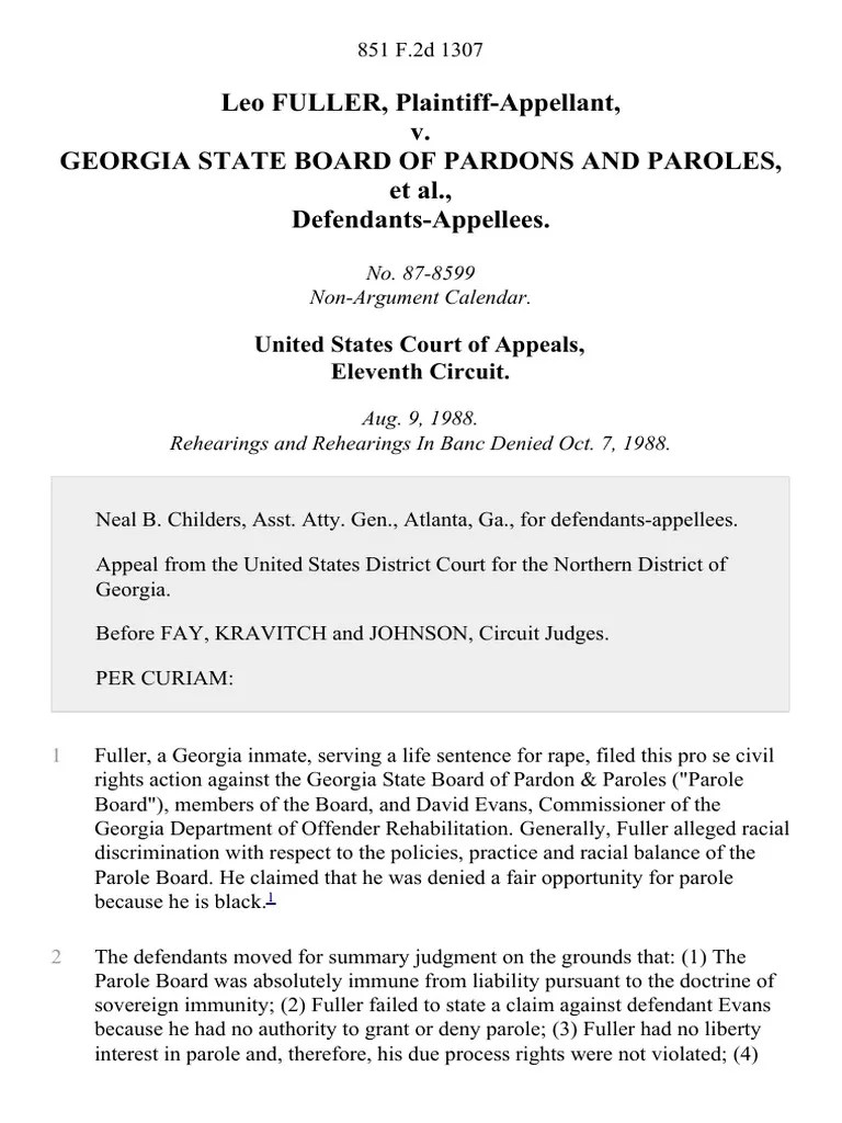 Leo Fuller v. State Board of Pardons and Paroles, 851 F.2d 1307