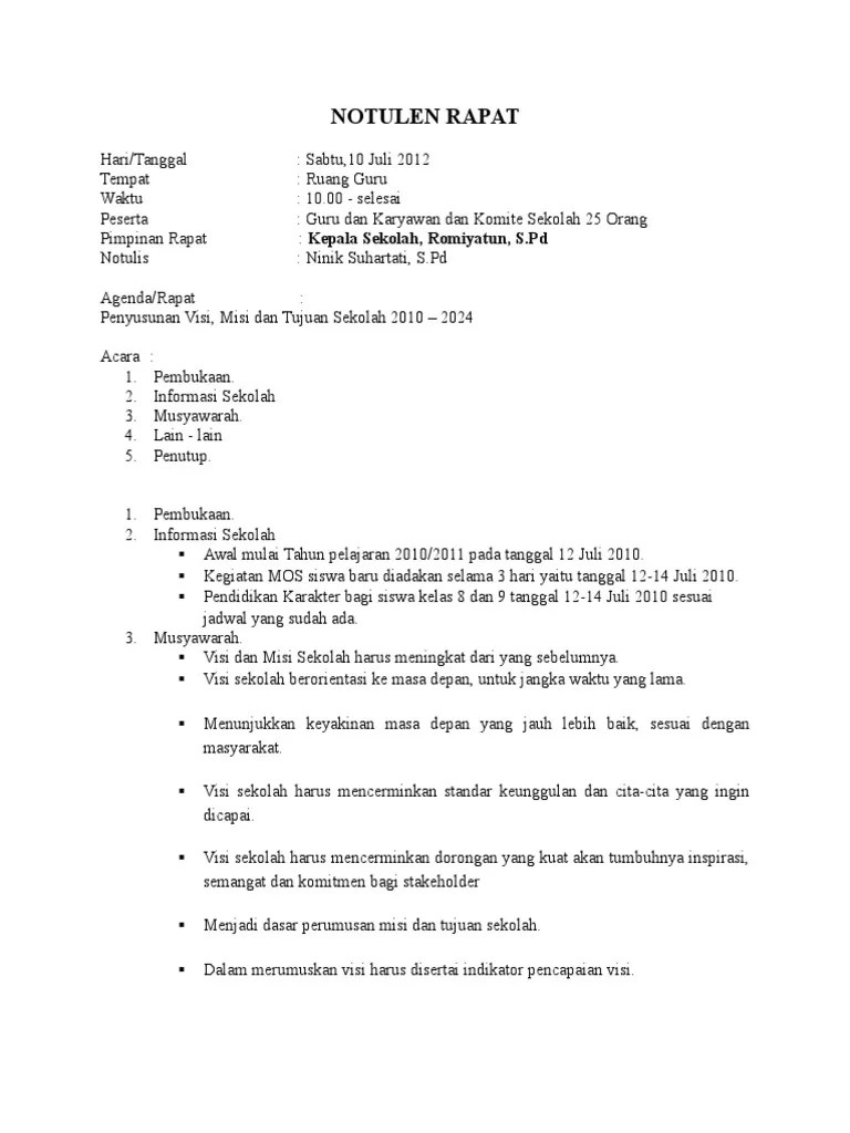 Contoh Notulen Rapat Penyusunan Rkasdoc Kondiskorabat