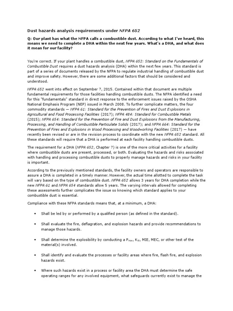 DHA Dust Occupational Safety And Health Administration