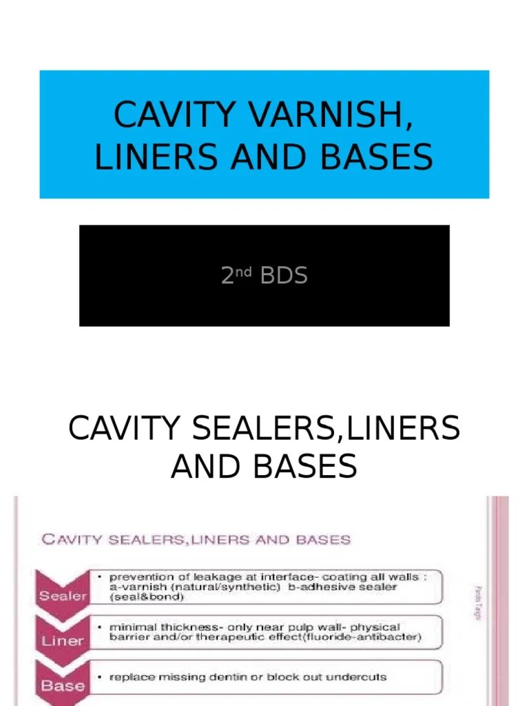 Cavity Liners, Bases and Varnish Varnish Dental Material
