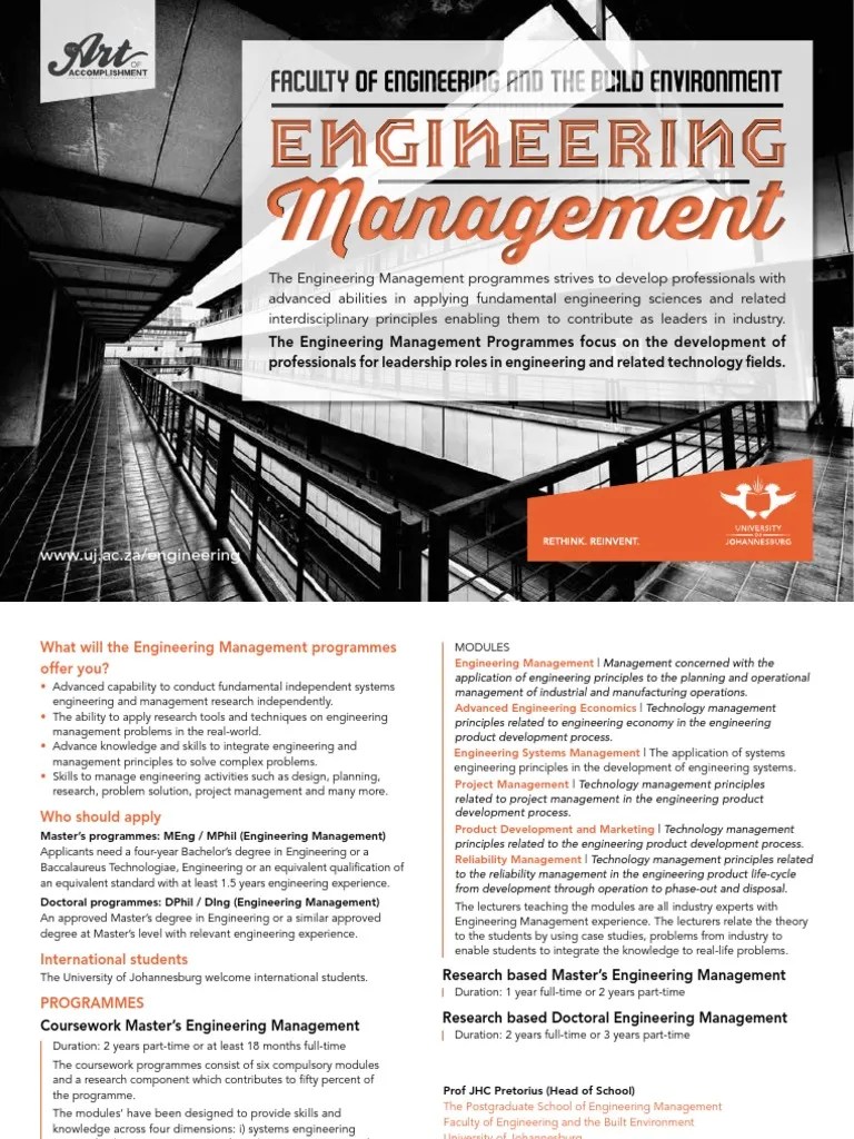 2016 Postgraduate School of Engineering Management Courses Master's