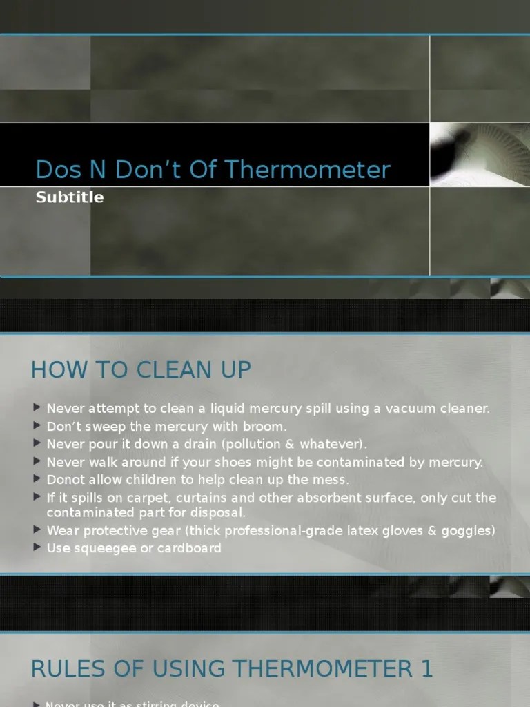 Dos and Don'ts of Cleaning Up Mercury Spills from Thermometers PDF
