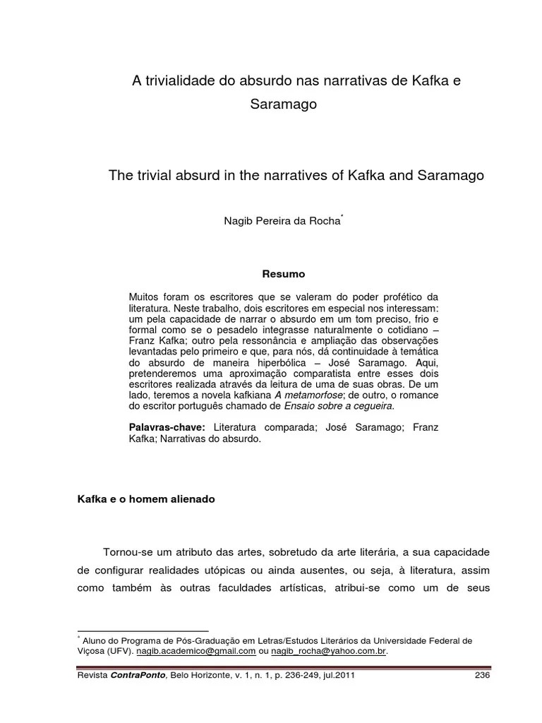 A Trivialidade Do Absurdo Nas Narrativas de KAFKA e SARAMAGO PDF