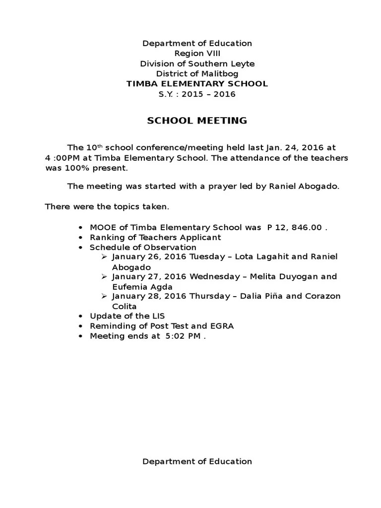 School Meeting Minutes PDF
