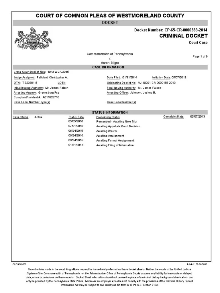 Aaron Nigro Westmoreland County PDF Continuance Superior Court